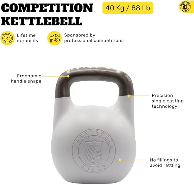 Kettlebell Kings Competition Kettlebells Weight (35mm handle) 8-48 KG | Hand weights Workout Gym Equipment & Strength training sets for Women & Men for Home Gym | Suitable for High Repetition Workouts