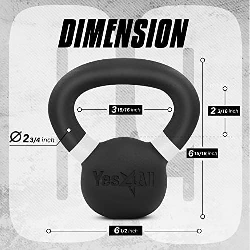 Yes4All Powder Coated Kettlebell, Cast Iron Core Kettlebells with Non-Slip Handle & Flat Bottom for Conditioning, Heavy Duty for Strength Training, 9lb to 71lb - Single & Pair