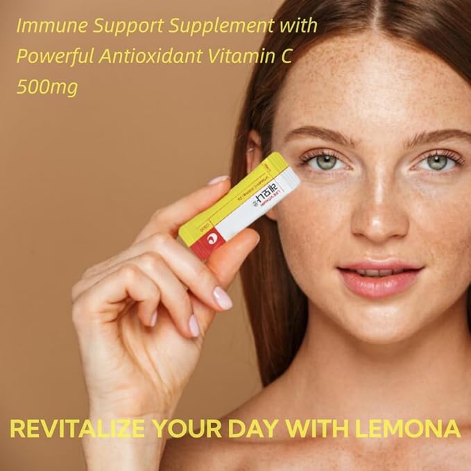 LEMONA Official Vitamin C Powder 500mg Korean Supplements Immune Support B6, B2, On-The-Go Packets Vitamin Healthy Living, Easy to Take Daily Energy Boost Korean Food Snacks Lemon (70Sticks)