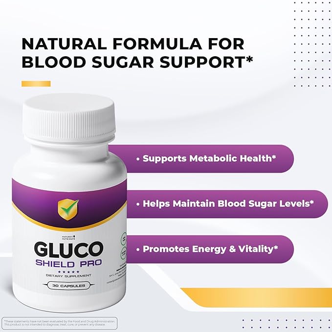 GlucoShield Pro - Natural Supplement with Vitamins B1, B2, B6, Magnesium, Zinc & Calcium | Non-GMO, Stimulant-Free, Easy-to-Take | Made in The USA, GMP-Certified | 30 Capsules, 1 Month Supply