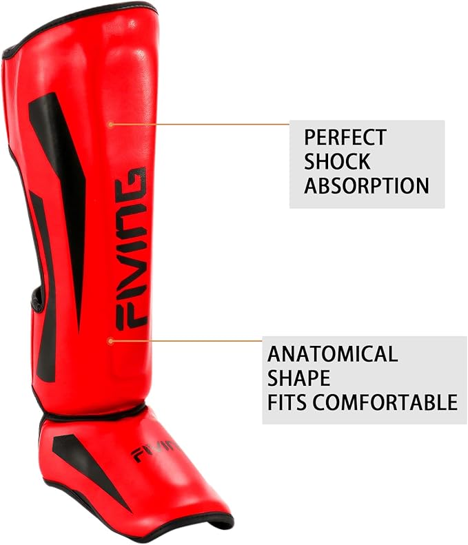 FIVING MMA Martial Arts Shin Guards – Padded, Adjustable Muay Thai Leg Guards with Instep Protection for Kickboxing/MMA Training and Sparring – Durable, Professional MMA Equipment