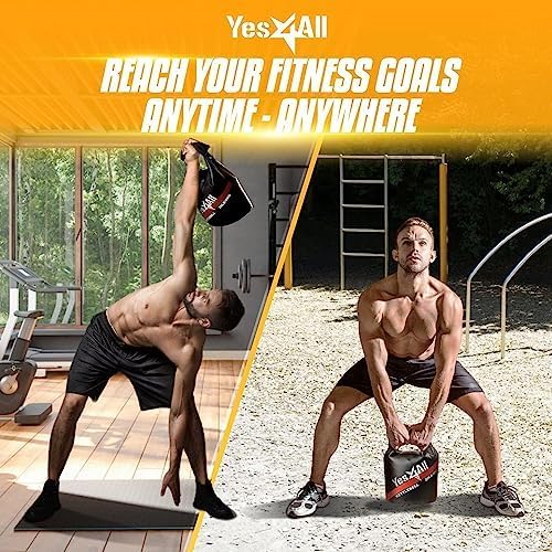 Yes4All Powder Coated Kettlebell, Cast Iron Core Kettlebells with Non-Slip Handle & Flat Bottom for Conditioning, Heavy Duty for Strength Training, 9lb to 71lb - Single & Pair