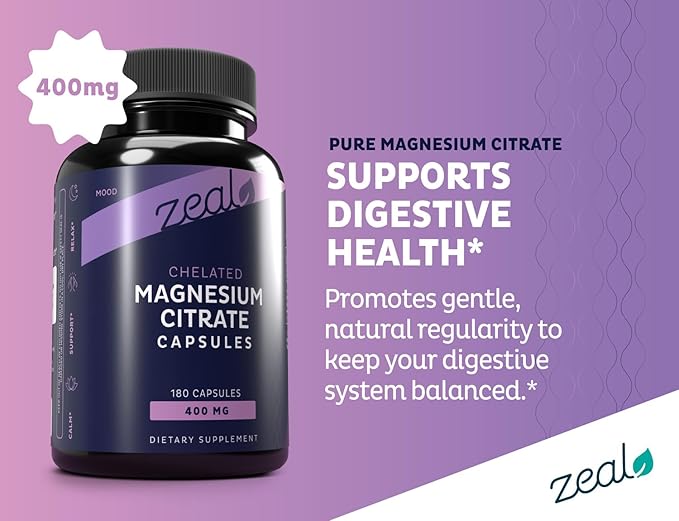 Zeal Premium Chelated Magnesium Citrate (400mg | 180 Capsules)