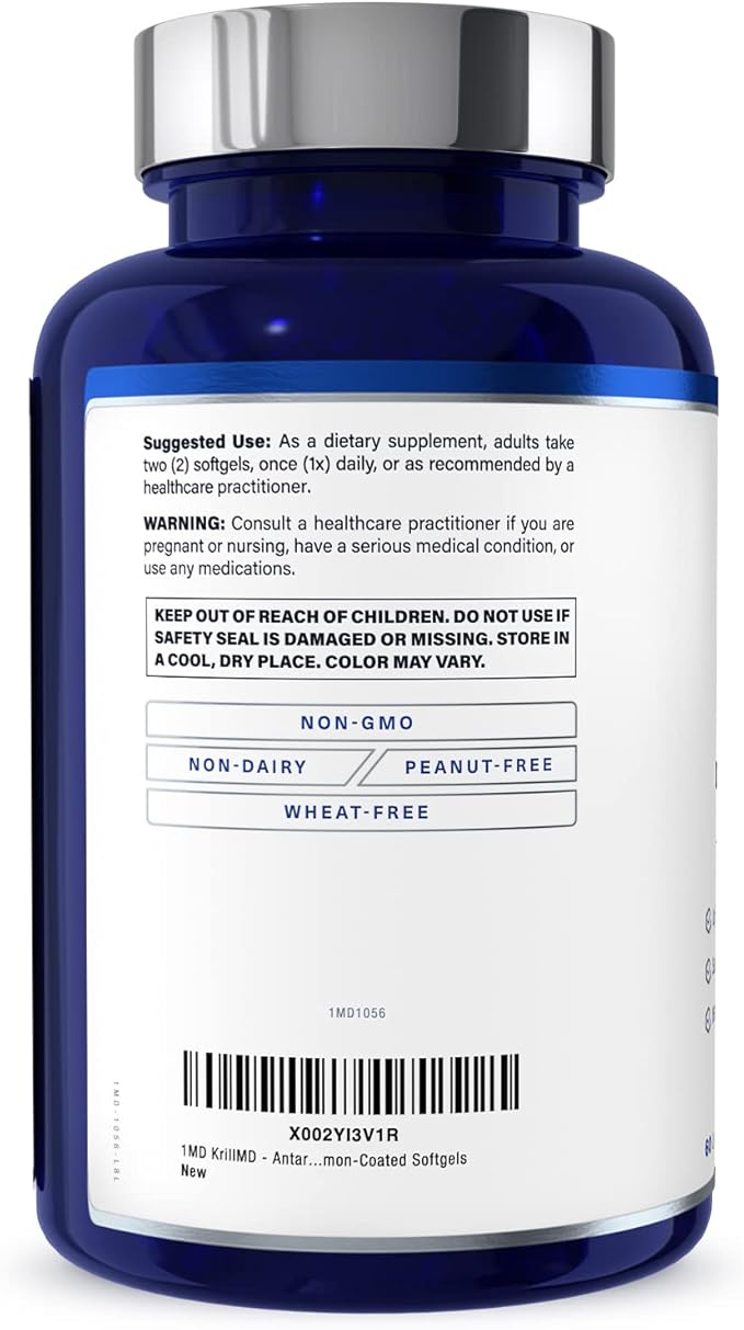 1MD Nutrition KrillMD - Antarctic Krill Oil Omega 3 Supplement with Astaxanthin, EPA, DHA | 2X More Effective Than Fish Oil | 60 Softgels