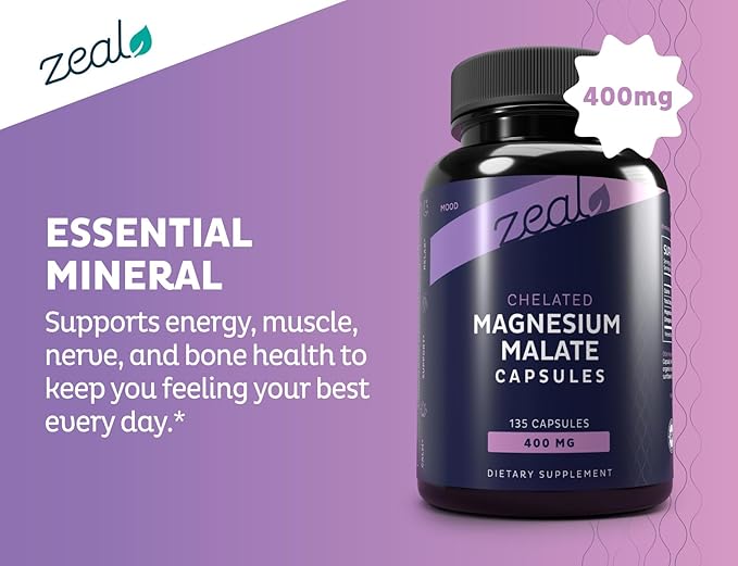 Zeal Premium Chelated Magnesium Malate (400mg | 135 Capsules)