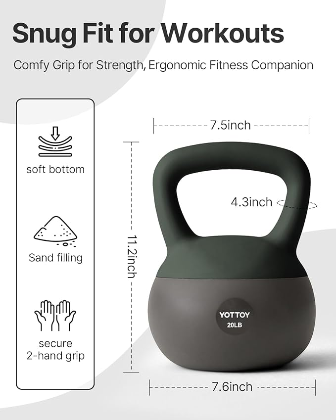 YOTTOY Soft Kettlebell, Set for Strength Training Kettlebells & Home Workouts, Soft-Sided Cushioned Base, Wide-Handle - Ideal for Men, Women, & Beginners