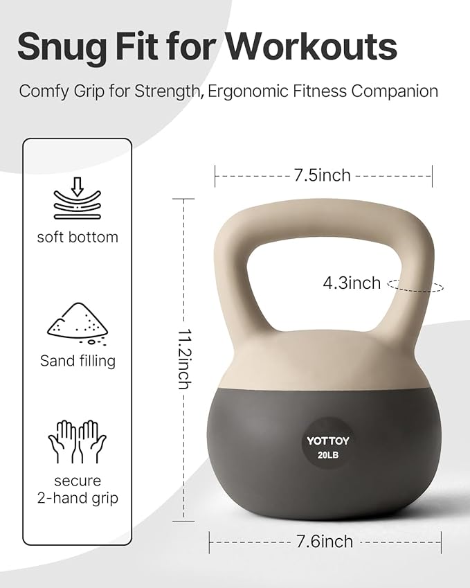 YOTTOY Soft Kettlebell, Set for Strength Training Kettlebells & Home Workouts, Soft-Sided Cushioned Base, Wide-Handle - Ideal for Men, Women, & Beginners