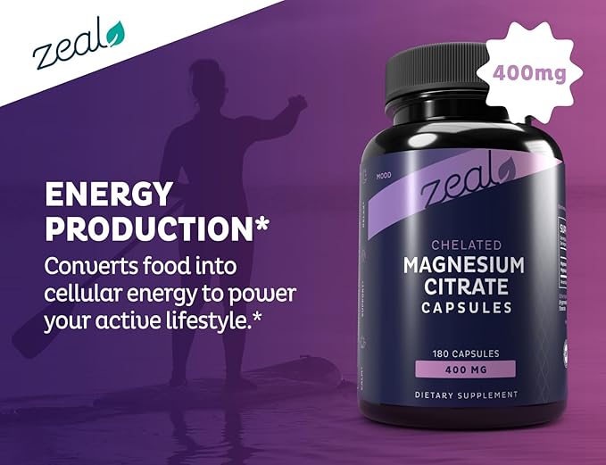 Zeal Premium Chelated Magnesium Citrate (400mg | 180 Capsules)