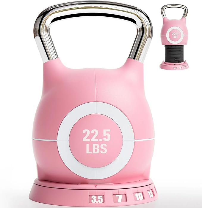 LIFERUN Adjustable Kettlebell Weight Set, 7 Weights, 22.5 lb or 44 lb, Quick-Change Handle for Home Gym, Space-Saving Design for Strength Training