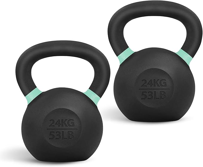 Yes4All Powder Coated Kettlebell, Cast Iron Core Kettlebells with Non-Slip Handle & Flat Bottom for Conditioning, Heavy Duty for Strength Training, 9lb to 71lb - Single & Pair