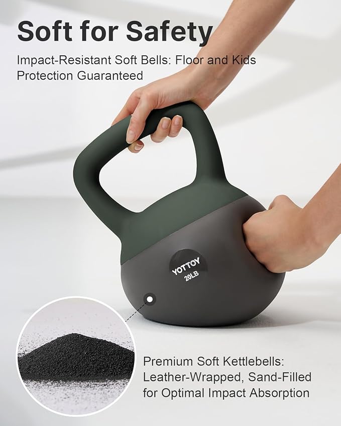 YOTTOY Soft Kettlebell, Set for Strength Training Kettlebells & Home Workouts, Soft-Sided Cushioned Base, Wide-Handle - Ideal for Men, Women, & Beginners