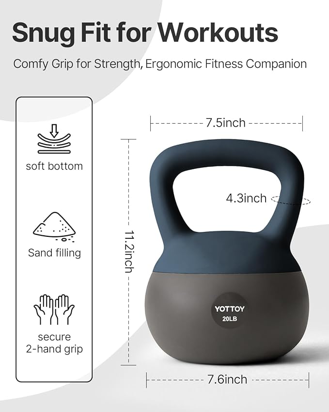 YOTTOY Soft Kettlebell, Set for Strength Training Kettlebells & Home Workouts, Soft-Sided Cushioned Base, Wide-Handle - Ideal for Men, Women, & Beginners