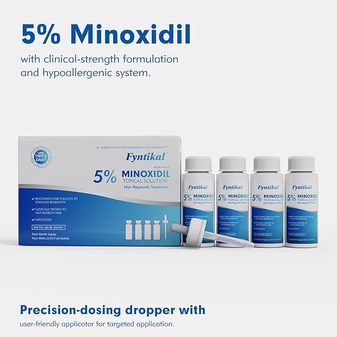 5% Minoxidil for Men, Extra Strength Hair Growth Serum, Beard Growth Oil, Fast Absorbing Dropper, Non Greasy, Low Residue Formula, 4-Pack for 4 Months, Hair Regrowth Treatment for Thinning Hair