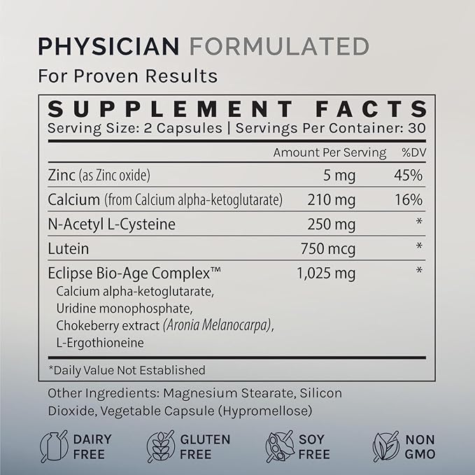 InfiniWell InfiniAge Longevity Supplements - Advanced Cellular Health Supplements with Lutein, N-Acetyl Cysteine (NAC) & Low Dose Zinc - Support Nutrient Sensing & Mitochondrial Health (30 Capsules)