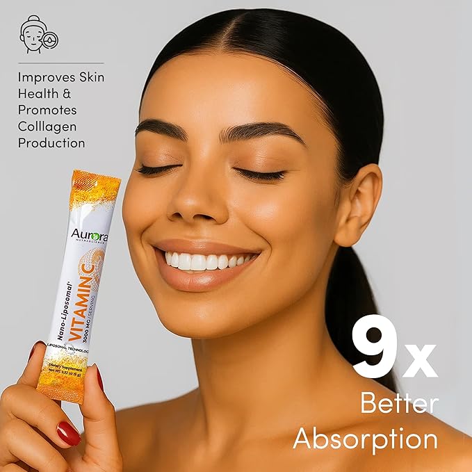 Aurora Nutrascience Nano-Pack Liposomal Vitamin C Powder Drink Mix, Immune Support, High Strength 3,000 mg Per Serving, 30 Single Serve Packets, Orange