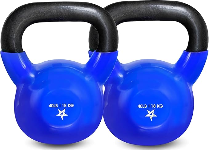 Yes4All Kettlebell, 5-100 LB Vinyl Coated Cast Iron Strength Training Kettlebells for Home Gym Exercises, Fitness, Full Body Workout Equipment, Push Ups, and Grip Strength