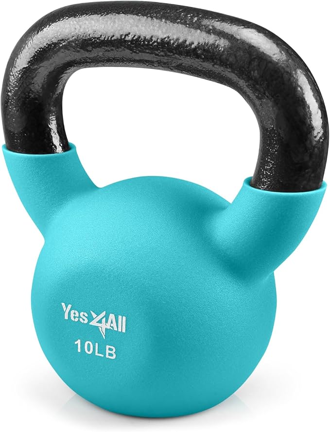 Yes4All Kettlebell, 5-65 LB Neoprene Coated Cast Iron Kettlebells, Wide Grip Handle & Flat Bottom for Swings, Squats, Deadlifts, Push Ups & Full Body Training at Home Gym - Single & Set