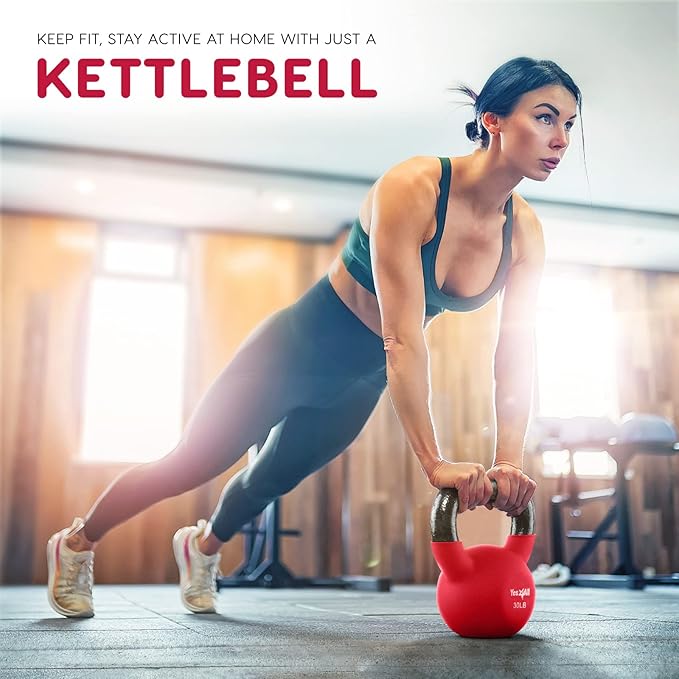 Yes4All Kettlebell, 5-65 LB Neoprene Coated Cast Iron Kettlebells, Wide Grip Handle & Flat Bottom for Swings, Squats, Deadlifts, Push Ups & Full Body Training at Home Gym - Single & Set