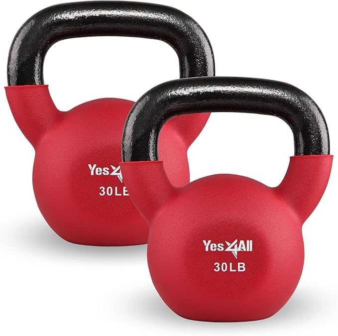 Yes4All Kettlebell, 5-65 LB Neoprene Coated Cast Iron Kettlebells, Wide Grip Handle & Flat Bottom for Swings, Squats, Deadlifts, Push Ups & Full Body Training at Home Gym - Single & Set
