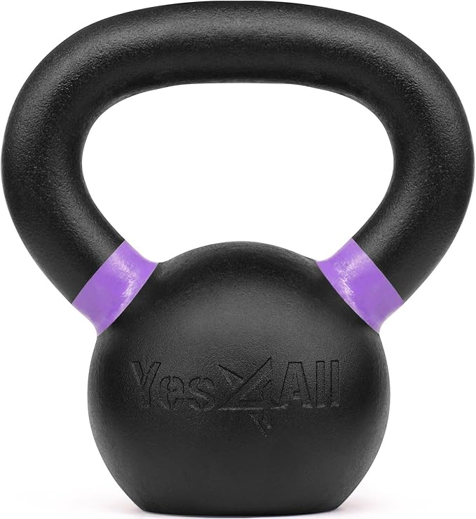 Yes4All Powder Coated Kettlebell, Cast Iron Core Kettlebells with Non-Slip Handle & Flat Bottom for Conditioning, Heavy Duty for Strength Training, 9lb to 71lb - Single & Pair