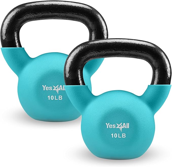 Yes4All Kettlebell, 5-65 LB Neoprene Coated Cast Iron Kettlebells, Wide Grip Handle & Flat Bottom for Swings, Squats, Deadlifts, Push Ups & Full Body Training at Home Gym - Single & Set