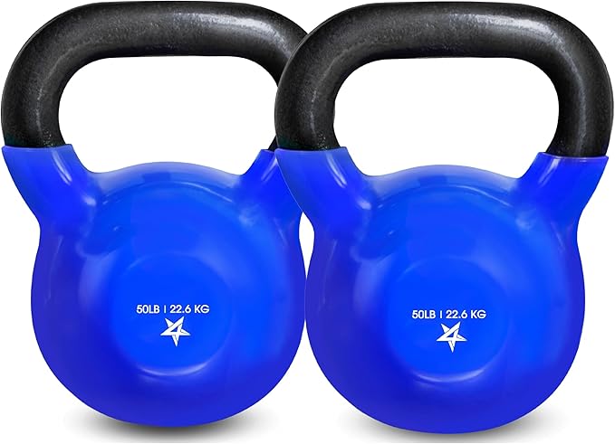 Yes4All Kettlebell, 5-100 LB Vinyl Coated Cast Iron Strength Training Kettlebells for Home Gym Exercises, Fitness, Full Body Workout Equipment, Push Ups, and Grip Strength