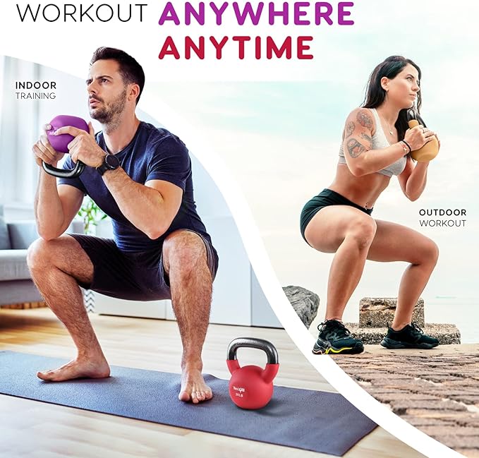 Yes4All Kettlebell, 5-65 LB Neoprene Coated Cast Iron Kettlebells, Wide Grip Handle & Flat Bottom for Swings, Squats, Deadlifts, Push Ups & Full Body Training at Home Gym - Single & Set