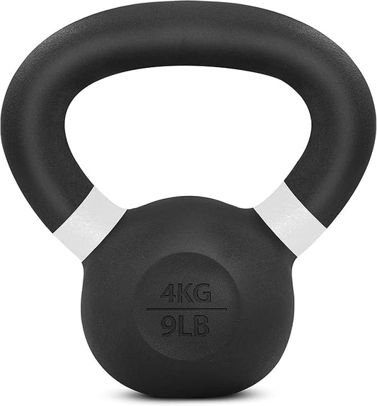 Yes4All Powder Coated Kettlebell, Cast Iron Core Kettlebells with Non-Slip Handle & Flat Bottom for Conditioning, Heavy Duty for Strength Training, 9lb to 71lb - Single & Pair