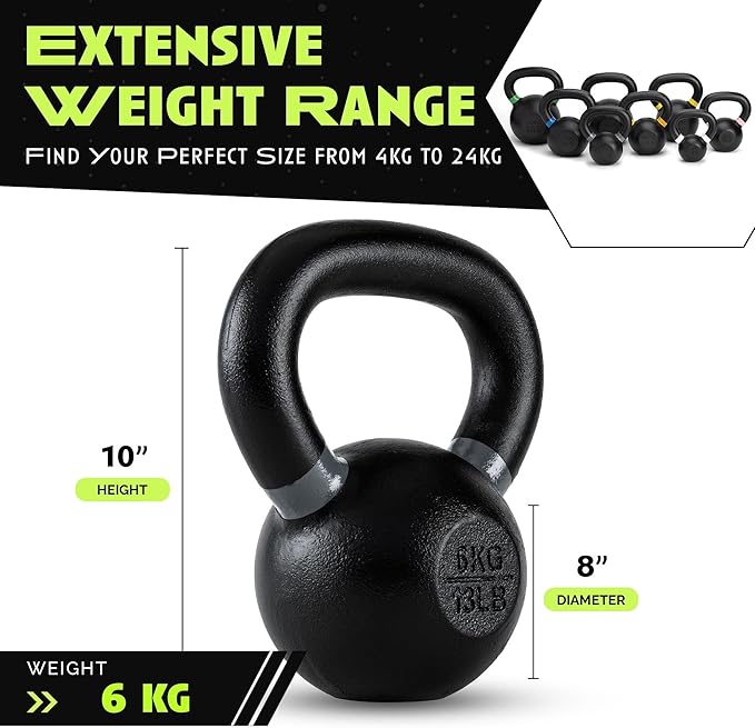 Rage Fitness Single Cast Iron Kettlebell | Powder Coated - Wide Handle Weights for Core & Glute Workouts; Swings, Squats, Deadlifts; Strength, Endurance & Flexibility for Men & Women
