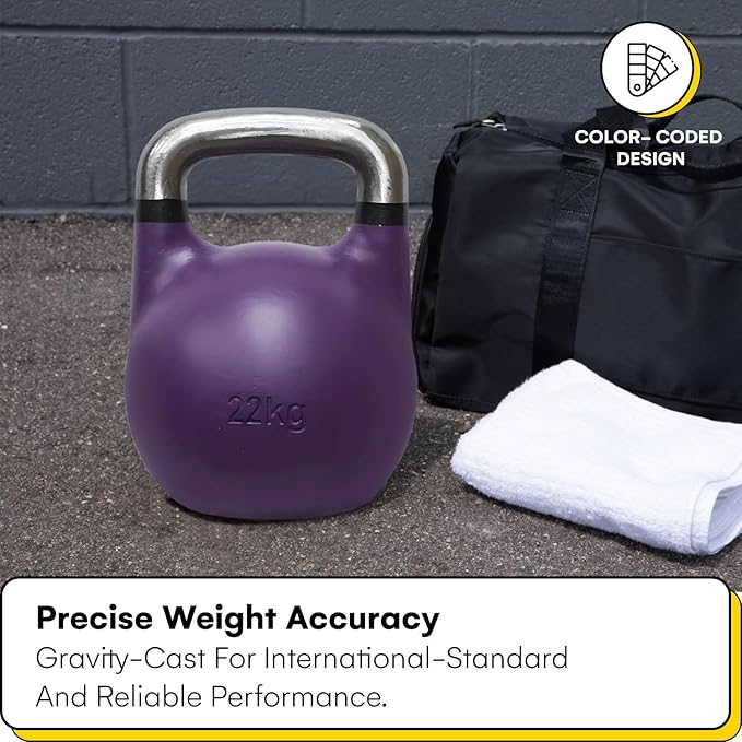 Kettlebell Kings Competition Kettlebells Weight (35mm handle) 8-48 KG | Hand weights Workout Gym Equipment & Strength training sets for Women & Men for Home Gym | Suitable for High Repetition Workouts