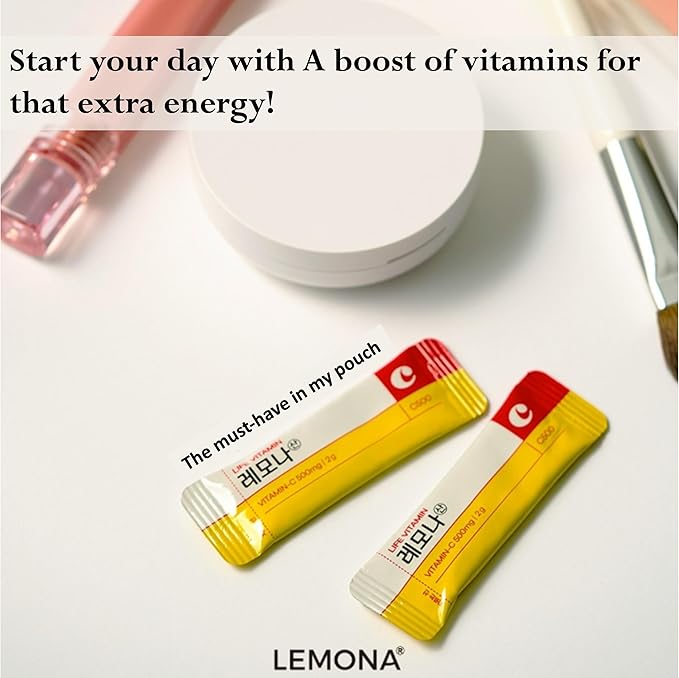LEMONA Official Vitamin C Powder 500mg Korean Supplements Immune Support B6, B2, On-The-Go Packets Vitamin Healthy Living, Easy to Take Daily Energy Boost Korean Food Snacks Lemon (70Sticks)