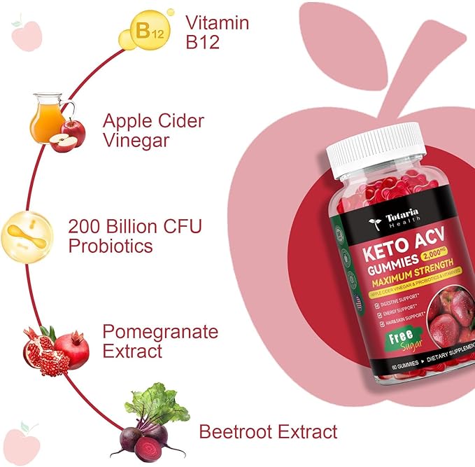2 Pack Keto ACV Gummies - 4000mg Apple Cider Vinegar Gummies Sugar-Free with Probiotics, B12, Keto Supplements for Women & Men 120 Counts