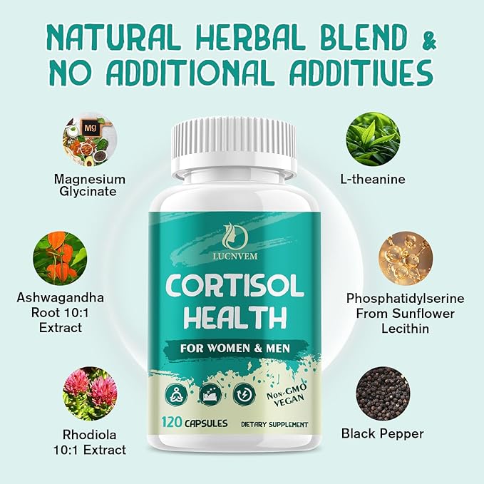 Cortisol Supplement for Women & Men, Cortisol Reducer Detox Manager, Ashwagandha/Rhodiola Rosea/Magnesium and L-theanine Complex for Mood/Focus & Sleep- 60 Day Vegan Supply