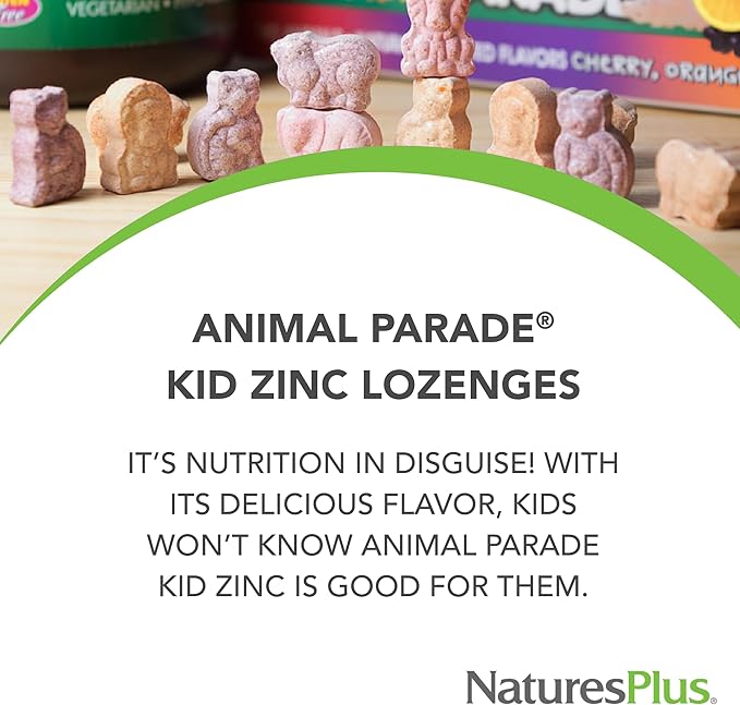 Natures Plus Animal Parade KidZinc, Tangerine Flavor - 90 Animal-Shaped Lozenges, Pack of 3 - Organically Chelated Zinc - Vegan, Gluten Free - 270 Total Servings