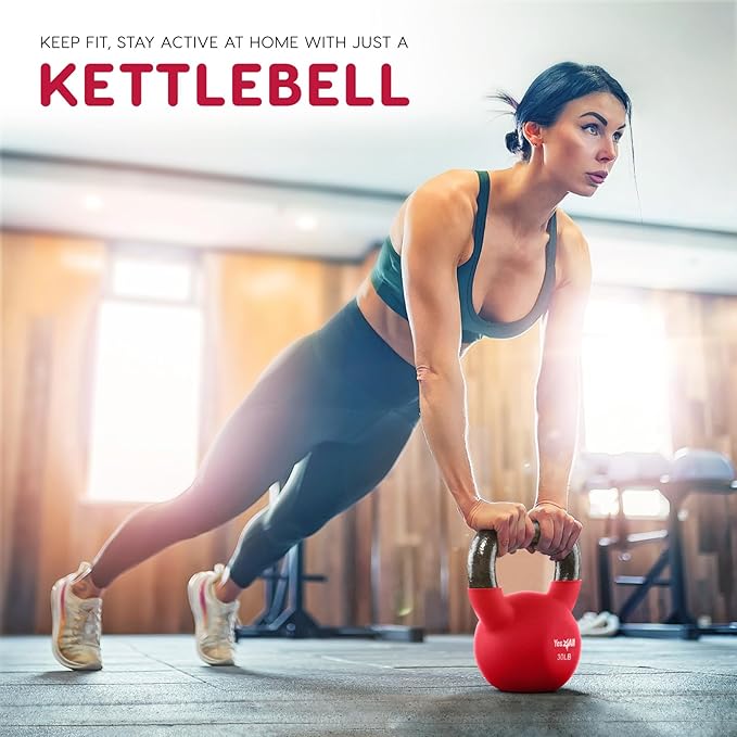Yes4All Kettlebell, 5-65 LB Neoprene Coated Cast Iron Kettlebells, Wide Grip Handle & Flat Bottom for Swings, Squats, Deadlifts, Push Ups & Full Body Training at Home Gym - Single & Set
