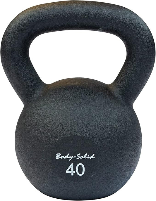 Body-Solid Matte Black Powder Coat Kettlebell with Kettle Grip Handle, Perfect Kettlebells for Weight Training and Core Workout Exercise Equipment