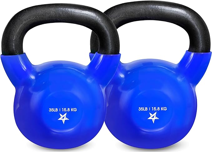 Yes4All Kettlebell, 5-100 LB Vinyl Coated Cast Iron Strength Training Kettlebells for Home Gym Exercises, Fitness, Full Body Workout Equipment, Push Ups, and Grip Strength