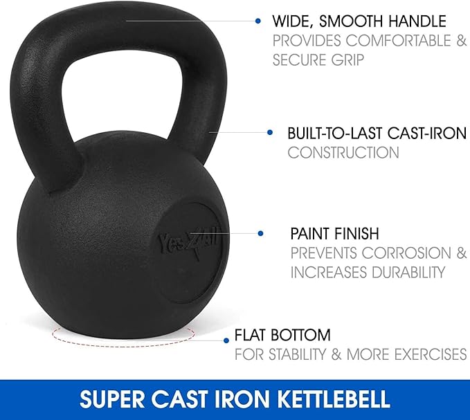 Yes4All Kettlebell Sets, 5 - 10 - 15 - 20 - 25 - 30 LB Cast Iron Strength Training Kettlebells, Wide Handles & Flat Bottom, Multi-Level from Beginners to Pros for Strength Training & Home Gym