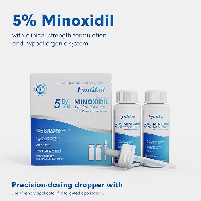 5% Minoxidil for Men, Extra Strength Hair Growth Serum, Beard Growth Oil, Fast Absorbing Dropper, Non Greasy, Low Residue Formula, 2-Pack for 2 Months, Hair Regrowth Treatment for Thinning Hair