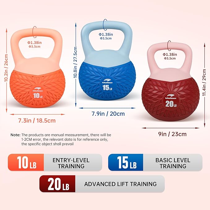 Leikefitness Soft Kettlebells,Anti-Slip Grip Weight for Women and Men,Cushioned Impact-Safe Strength Training Kettlebell,Home workout