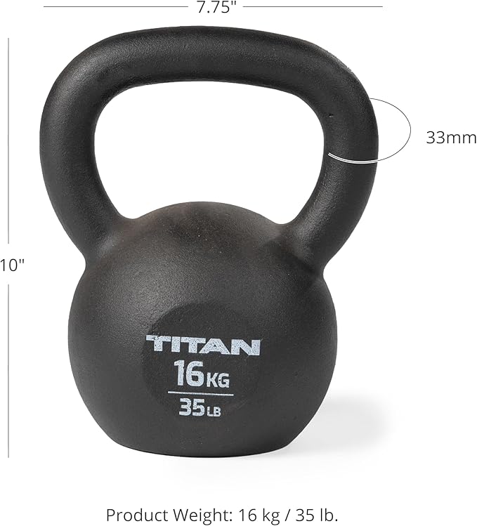 Titan Fitness Cast Iron Kettlebell, Single Piece Casting, KG and LB Markings, Full Body Workout