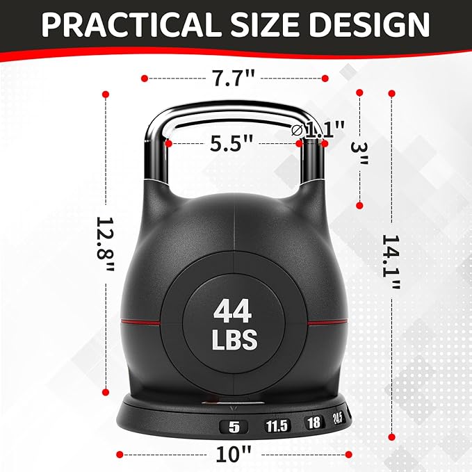 LIFERUN Adjustable Kettlebell Weight Set, 7 Weights, 22.5 lb or 44 lb, Quick-Change Handle for Home Gym, Space-Saving Design for Strength Training