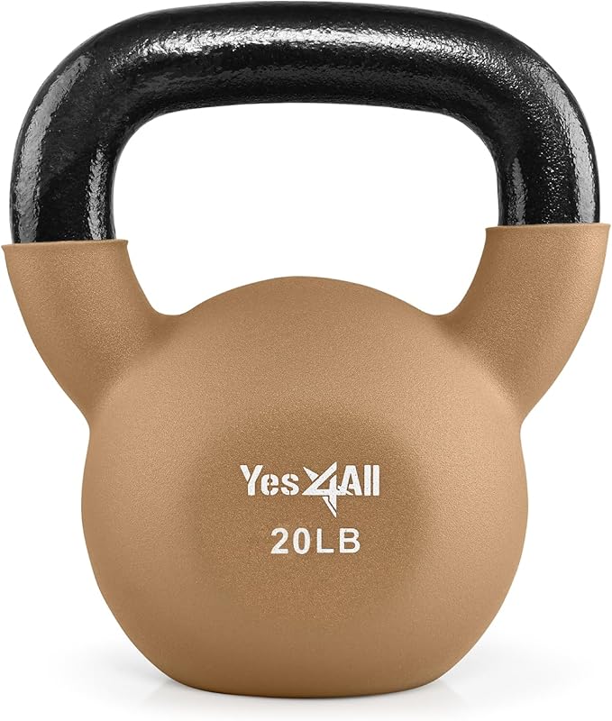 Yes4All Kettlebell, 5-65 LB Neoprene Coated Cast Iron Kettlebells, Wide Grip Handle & Flat Bottom for Swings, Squats, Deadlifts, Push Ups & Full Body Training at Home Gym - Single & Set