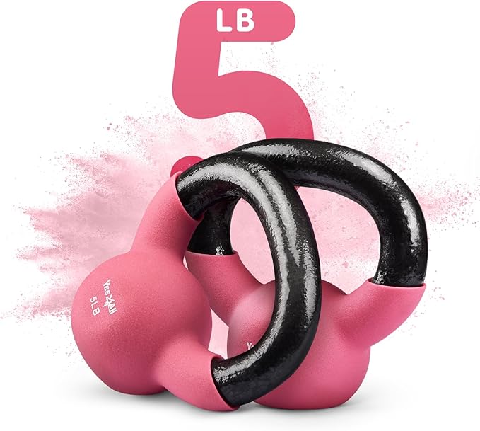 Yes4All Kettlebell, 5-65 LB Neoprene Coated Cast Iron Kettlebells, Wide Grip Handle & Flat Bottom for Swings, Squats, Deadlifts, Push Ups & Full Body Training at Home Gym - Single & Set