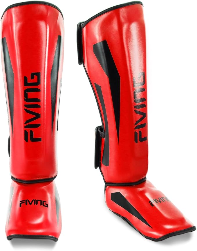 FIVING MMA Martial Arts Shin Guards – Padded, Adjustable Muay Thai Leg Guards with Instep Protection for Kickboxing/MMA Training and Sparring – Durable, Professional MMA Equipment