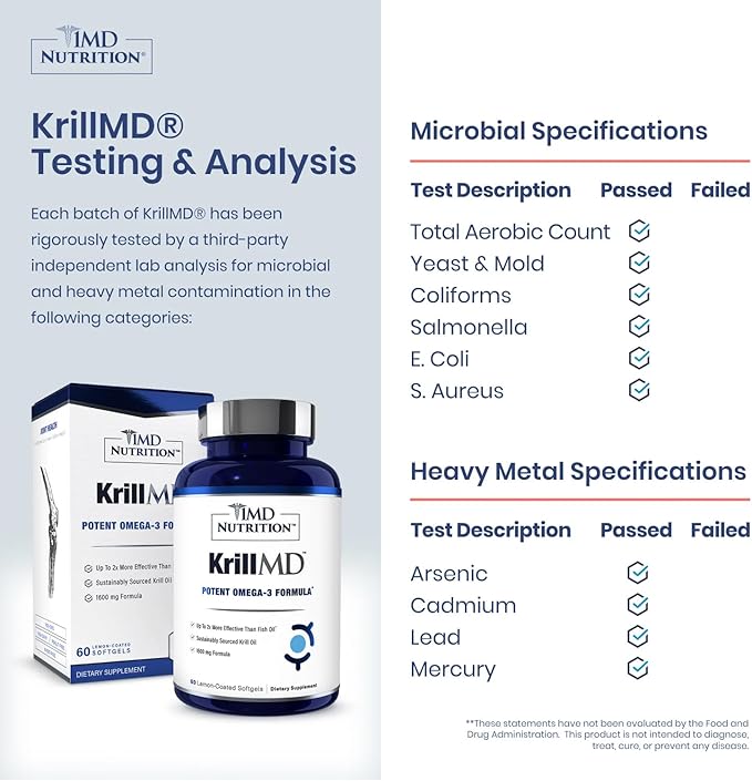 1MD Nutrition KrillMD - Antarctic Krill Oil Omega 3 Supplement with Astaxanthin, EPA, DHA | 2X More Effective Than Fish Oil | 60 Softgels