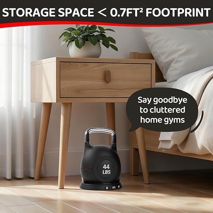 LIFERUN Adjustable Kettlebell Weight Set, 7 Weights, 22.5 lb or 44 lb, Quick-Change Handle for Home Gym, Space-Saving Design for Strength Training