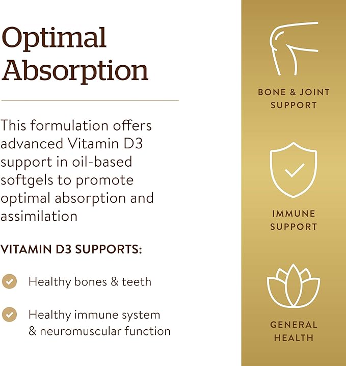 Solgar Vitamin D3 (Cholecalciferol) 25 MCG (1000 IU), 250 Softgels - Helps Maintain Healthy Bones & Teeth - Immune System Support - Non-GMO, Gluten-Free, Dairy Free - 250 Servings