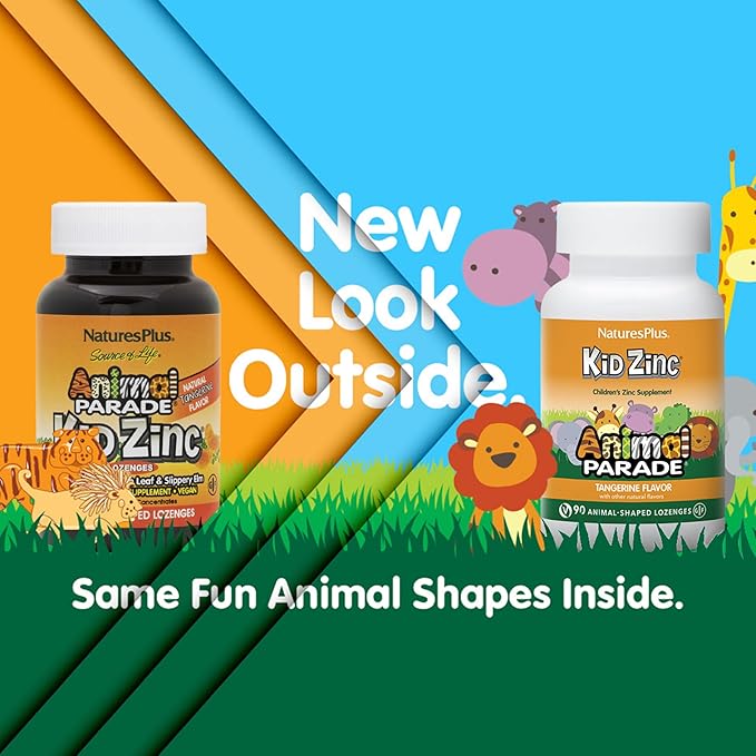 Natures Plus Animal Parade KidZinc, Tangerine Flavor - 90 Animal-Shaped Lozenges, Pack of 3 - Organically Chelated Zinc - Vegan, Gluten Free - 270 Total Servings