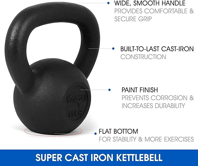 Yes4All 5-80 lbs Cast Iron Kettlebell for Dumbbell Weights Exercises, Gym, Full Body Home Workout Equipment, Push up, Grip and Strength Training